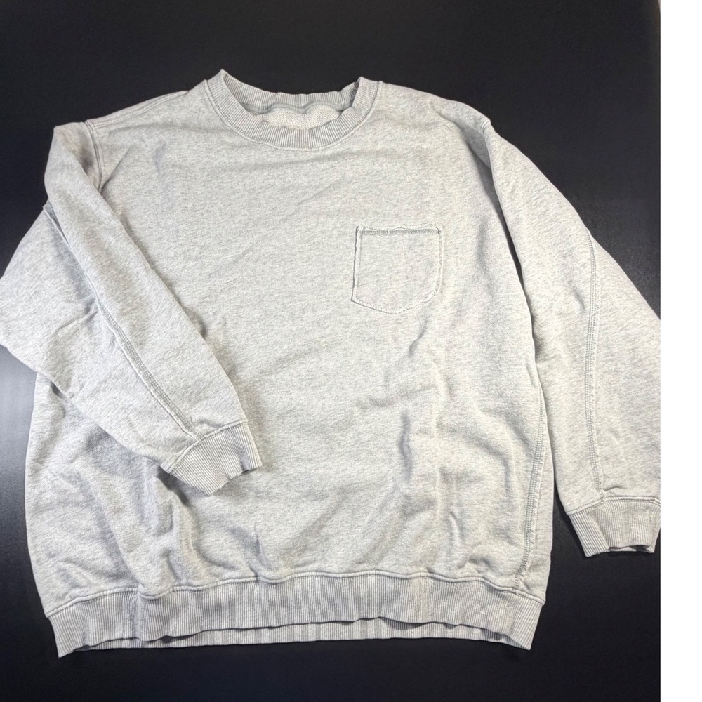 Aerie Women Gray Crewneck Sweatshirt Oversized Pocket Fleece Pullover Large K16